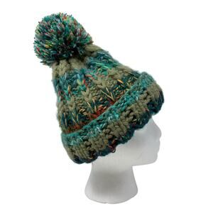 Andes Crafts Knit Beanie Hat Womens Alpaca Wool Blend Pom Multicolor Peru